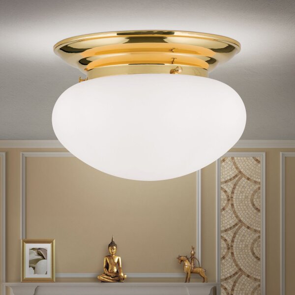 Deckenleuchte Messing Glas E27 D: 33 cm rund 2-flammig