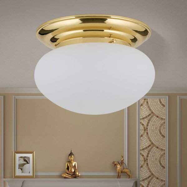 Deckenleuchte Messing Glas E27 D: 33 cm rund 2-flammig