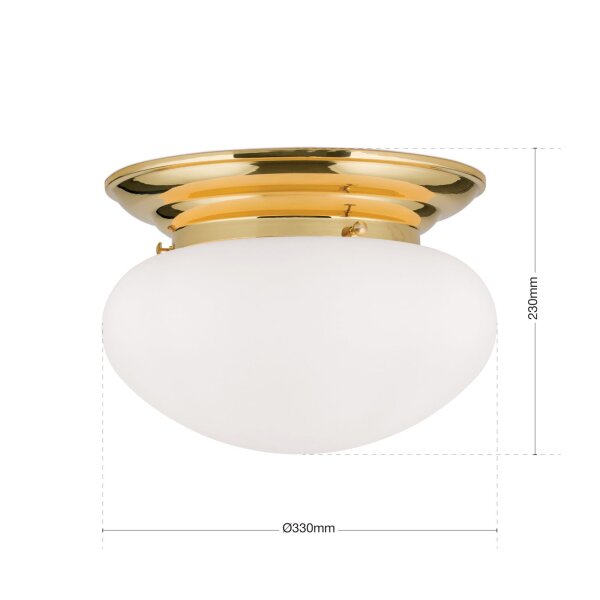 Deckenleuchte Messing Glas E27 D: 33 cm rund 2-flammig