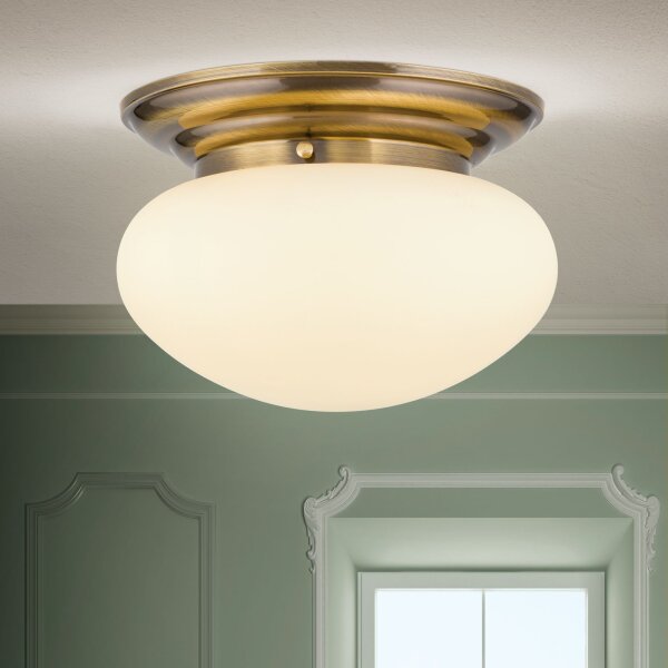 Deckenlampe Echt-Messing Glas E27 D: 33 cm 2-flammig