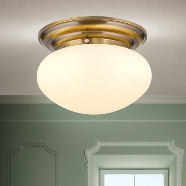 Deckenlampe Echt-Messing Glas E27 D: 33 cm 2-flammig