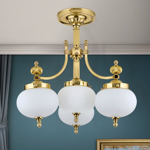 Deckenlampe Messing Glas E27 B: 55 cm 4-flammig VIKTOR