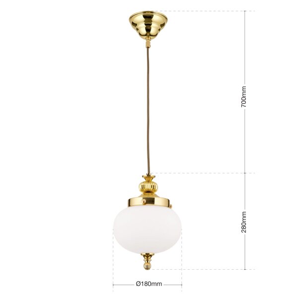 Hängeleuchte Messing massiv Glas E27 D: 18 cm rund