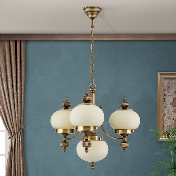 Kronleuchter Echt-Messing Glas E27 B: 55 cm 4-flammig