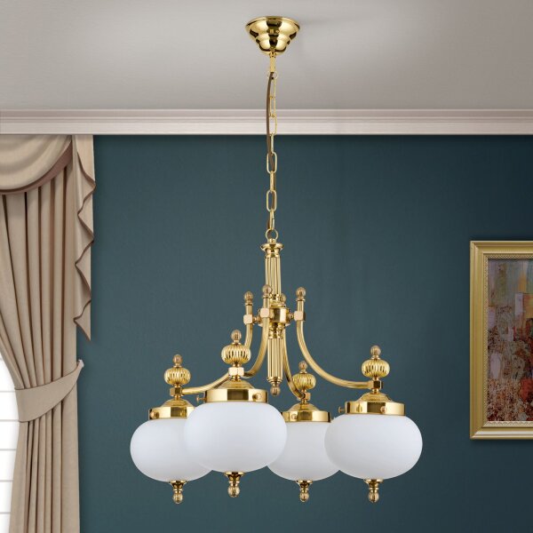 Pendelleuchte Glas Echt-Messing E27 58 cm breit