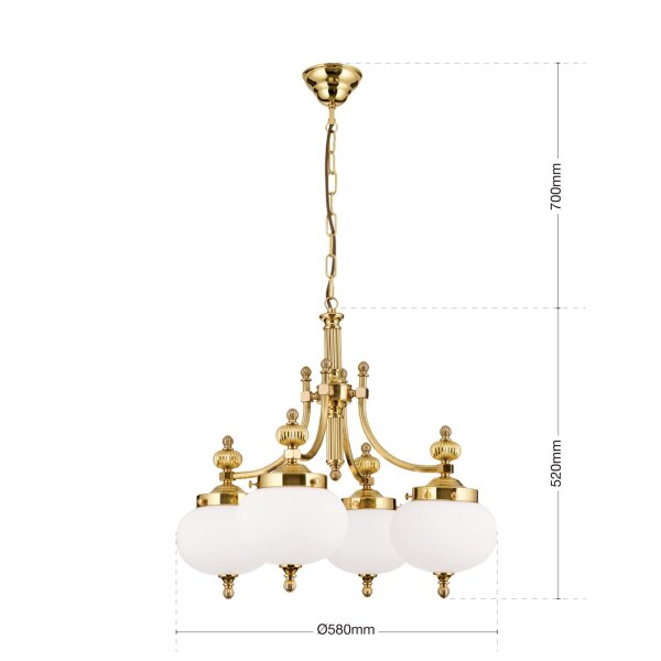 Pendelleuchte Glas Echt-Messing E27 58 cm breit