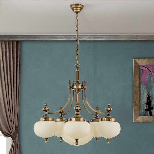 Pendelleuchte Messing Glas E27 B: 65 cm H: 133 cm