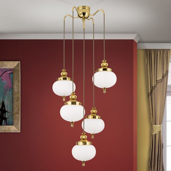 Pendelleuchte Messing massiv Glas 55 cm breit E27