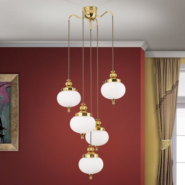 Pendelleuchte Messing massiv Glas 55 cm breit E27