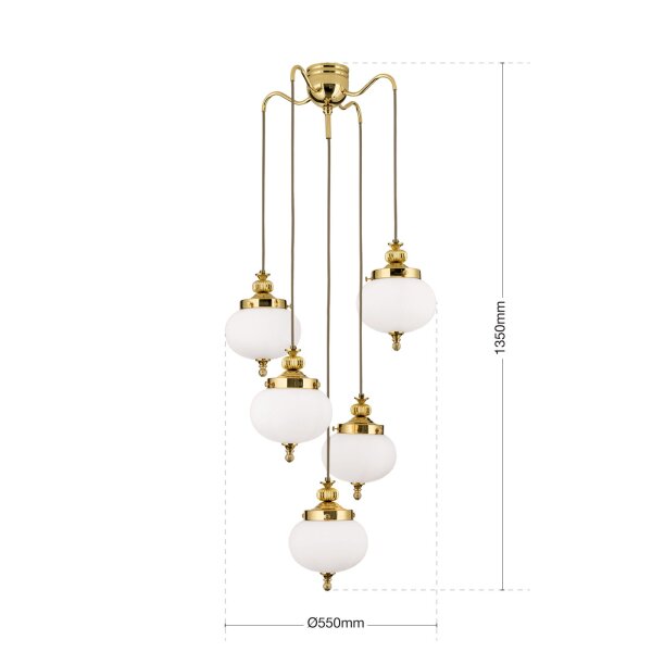 Pendelleuchte Messing massiv Glas 55 cm breit E27