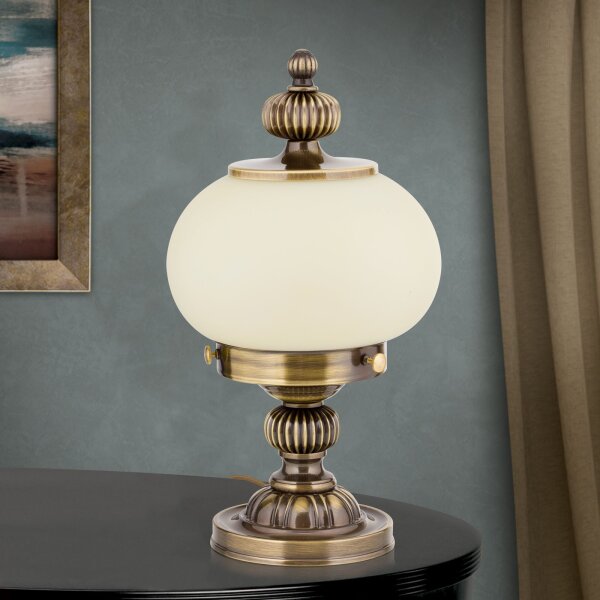 Nachttischlampe Echt-Messing Glas 33 cm hoch E27 rund