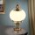 Nachttischlampe Echt-Messing Glas 33 cm hoch E27 rund