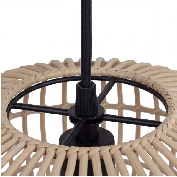 Boho Hängelampe Bambus Schwarz Metall E27 Ø40 cm rund