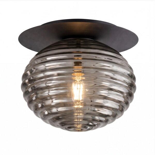 Deckenlampe Rauchglas Metall Schwarz E27 Ø35 cm rund