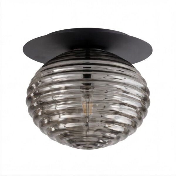 Deckenlampe Rauchglas Metall Schwarz E27 Ø35 cm rund