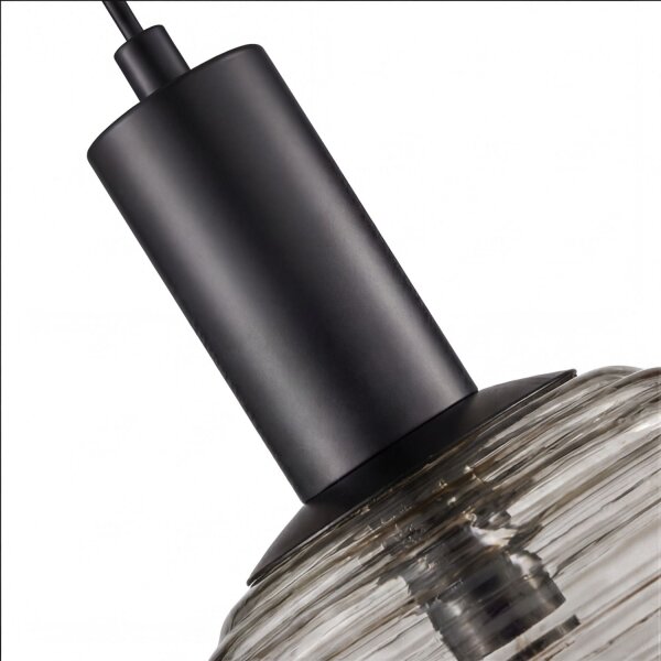 Pendelleuchte Rauchglas Metall Ø18 cm rund E27 Schwarz