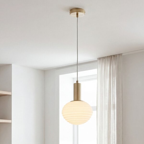 Pendelleuchte Glas Metall Ø18 cm rund E27 Gold Weiß