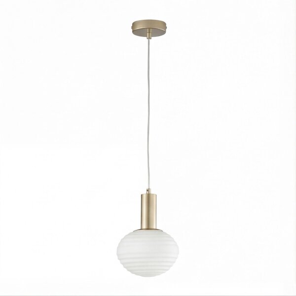 Pendelleuchte Glas Metall Ø18 cm rund E27 Gold Weiß