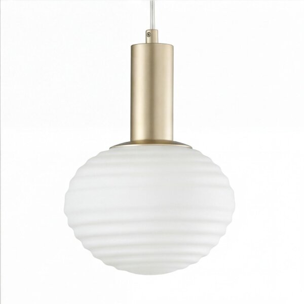 Pendelleuchte Glas Metall Ø18 cm rund E27 Gold Weiß