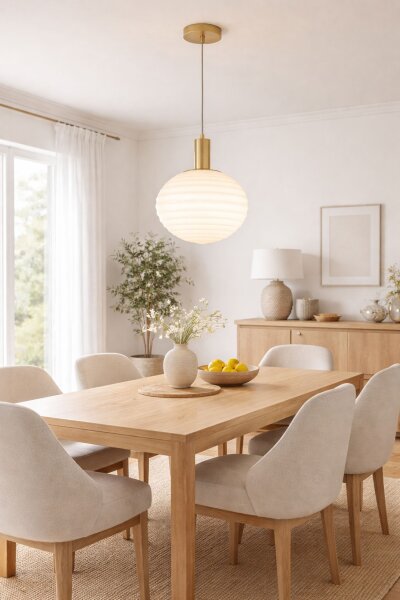 Hängelampe Glas Metall Ø32 cm rund E27 Gold Weiß