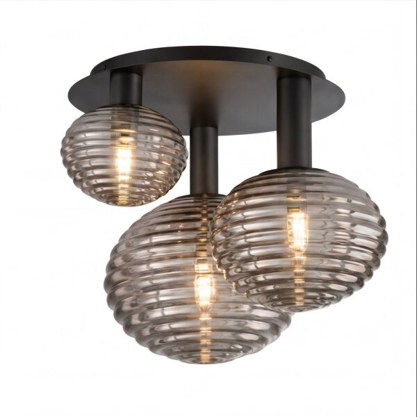 Deckenlampe Rauchglas Metall Schwarz E27 53,5 cm 3-flmg