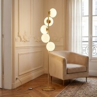 Stehleuchte Gold Weiß Metall Glas Schalter 160 cm E27
