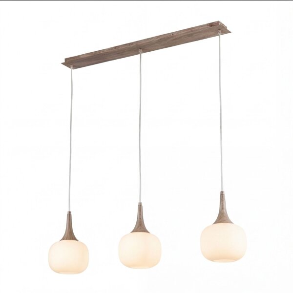 Hängelampe Holz Glas blendarm L:97 cm E14 3-flammig
