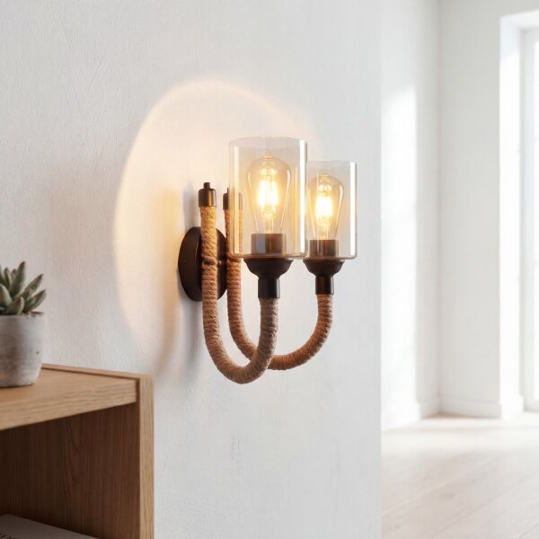 Wandlampe Metall Rauchglas E27 B: 40 cm 2-flammig