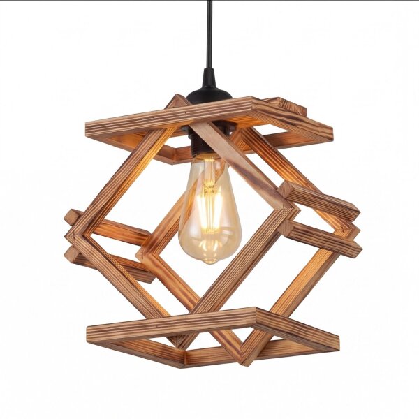Pendelleuchte Metall Holz E27 H: max. 130 cm eckig
