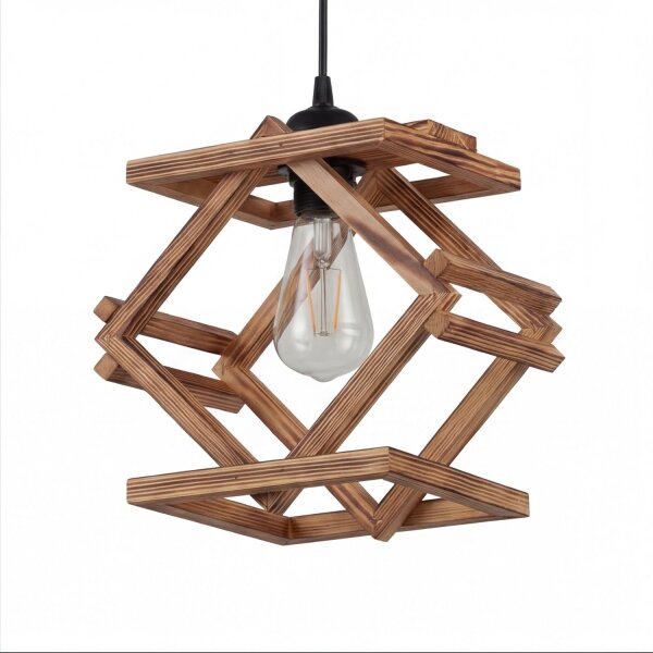 Pendelleuchte Metall Holz E27 H: max. 130 cm eckig