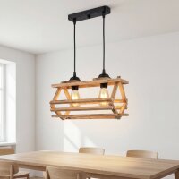 H&auml;ngelampe Metall Holz H: max. 115 cm E27 2-flammig