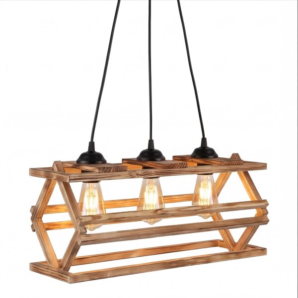 Hängelampe Metall Holz H: max. 110 cm E27 3-flammig
