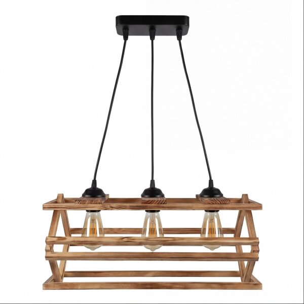 Hängelampe Metall Holz H: max. 110 cm E27 3-flammig