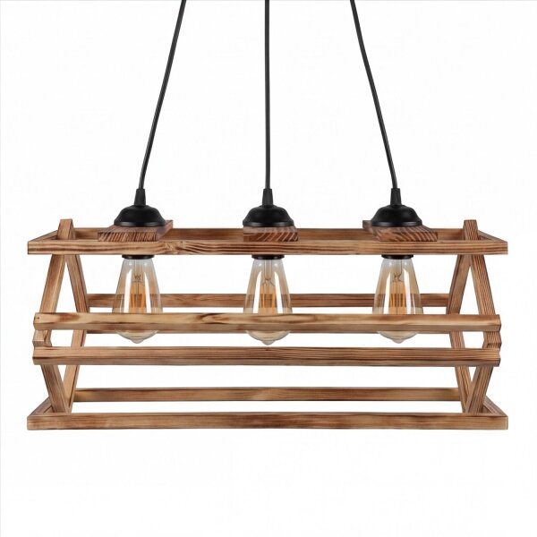 Hängelampe Metall Holz H: max. 110 cm E27 3-flammig