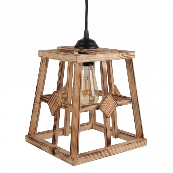 Pendelleuchte Metall Holz B: 23 cm H: max. 130 cm E27
