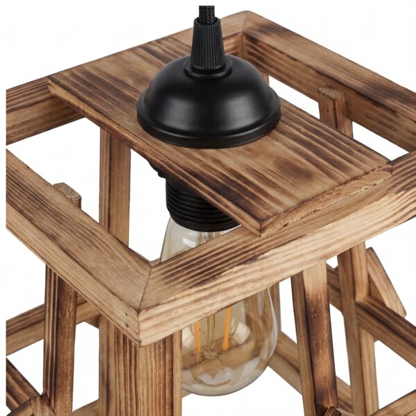 Pendelleuchte Metall Holz B: 23 cm H: max. 130 cm E27