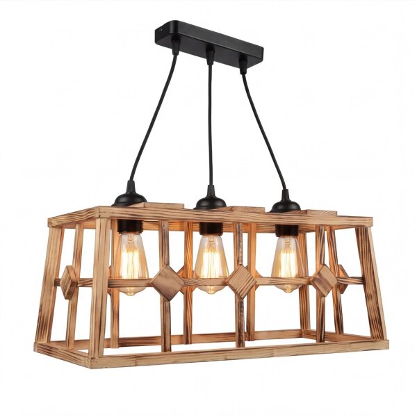 Hängelampe Metall Holz E27 H: max. 115 cm 3-flammig
