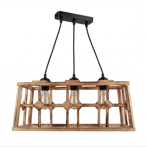 Hängelampe Metall Holz E27 H: max. 115 cm 3-flammig