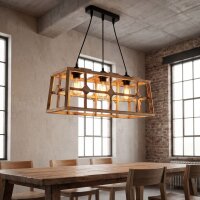 H&auml;ngelampe Metall Holz E27 H: max. 115 cm 3-flammig