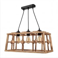 Hängelampe Metall Holz E27 H: max. 115 cm 3-flammig