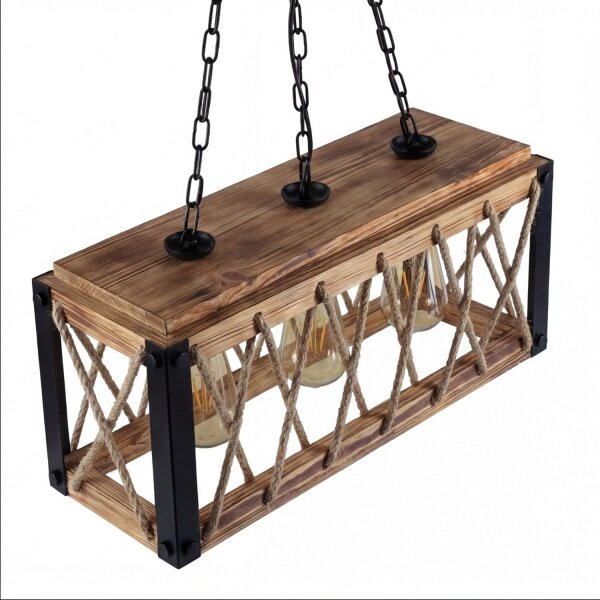 Pendelleuchte Holz Metall E27 H: max. 80 cm 3-flammig