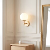Wandlampe Metall Glas H: 24 cm in Gold Weiß E27 Retro