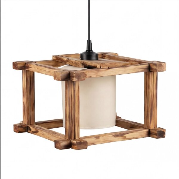 Pendelleuchte Metall Holz 32 cm breit H: max. 120 cm