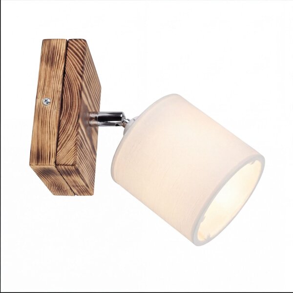 Wandspot Metall Stoff verstellbar geflammtes Holz Creme