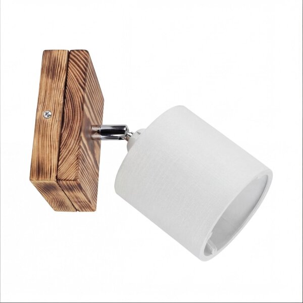 Wandspot Metall Stoff verstellbar geflammtes Holz Creme