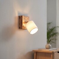 Wandspot Metall Stoff verstellbar geflammtes Holz Creme
