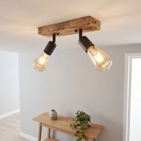 Spot Lampe Holz Metall verstellbar E27 2-flammig RETHEN