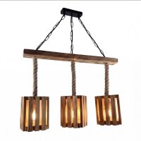 Hängeleuchte Metall Holz H: max. 87 cm E27 3-flammig