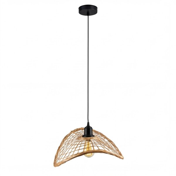 Hängelampe Holz Metall E27 H: max. 120 cm Schwarz Natur