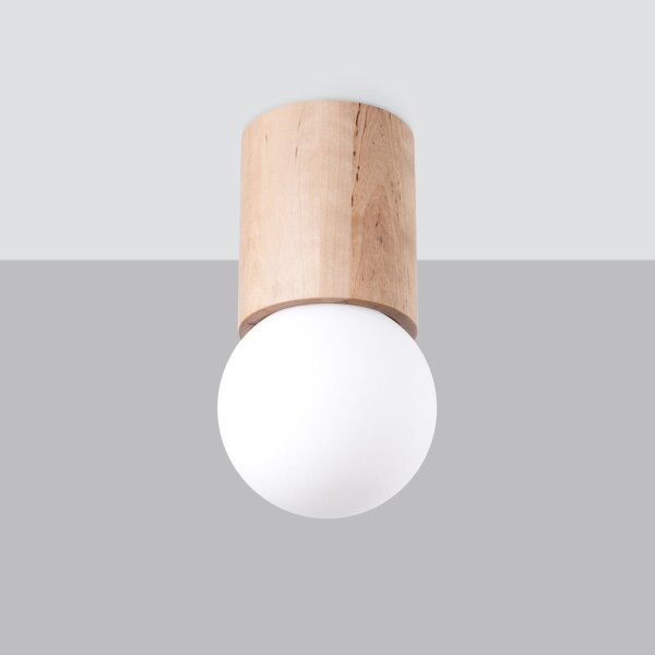 Deckenleuchte Holz Glas Weiß G9 12 cm rund blendarm